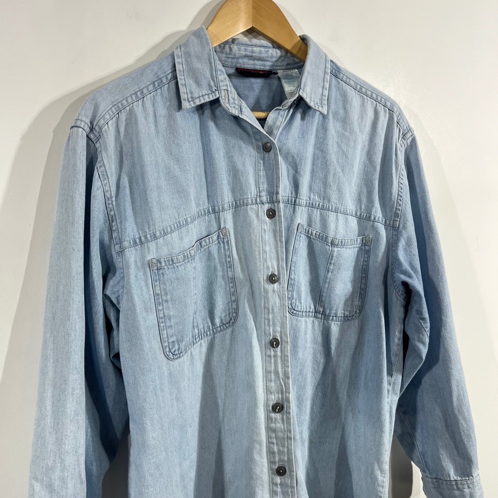 Faded Glory 90s Western Cottagecore Boho Denim Button Down Shirt Womens Medium - Picture 2 of 10